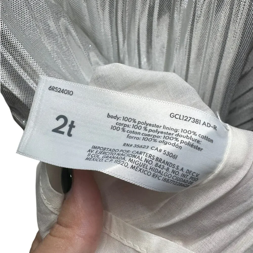 OshKosh B'gosh Silver Metallic Foil Pleated Dress 2T NWT Holiday